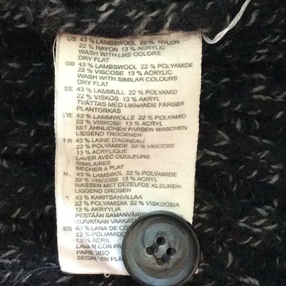 H&M black lambs wool blend button collar turtleneck long sleeve knit sweater M - Picture 6 of 13